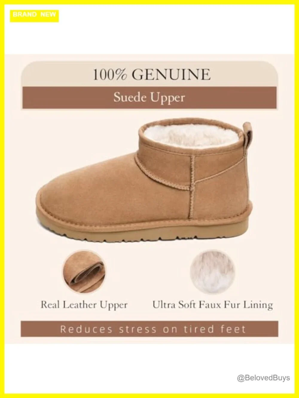 Genuine Suede Ankle Snow Boots with Cozy Fur Lining